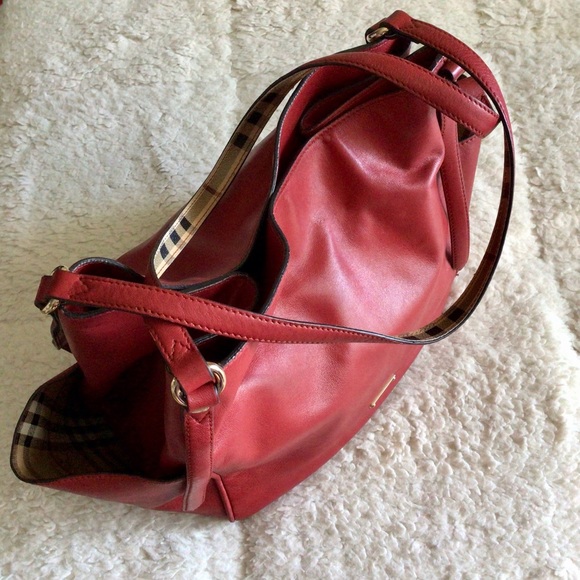 Burberry Calfskin Haymarket Check Small Canterbury Tote Red - Picture 5 of 15